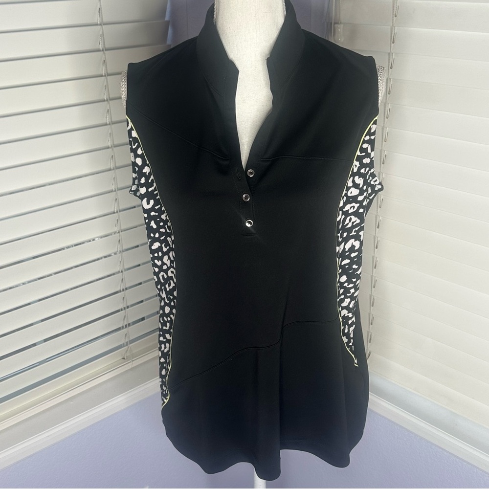 Chic Black Sleeveless Blouse with Leopard Accents